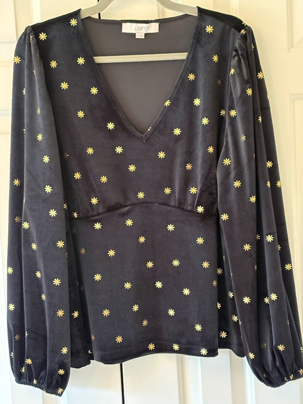 NWOT LOFT Black Velvet Celestial Gold Starburst Popover  Blouse Sz XL